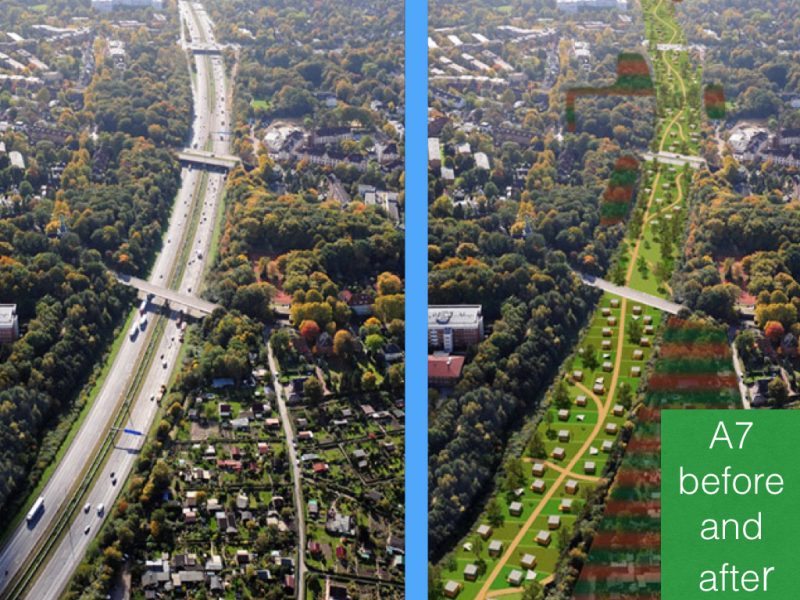 Hamburg Motorway before and after green roofs
